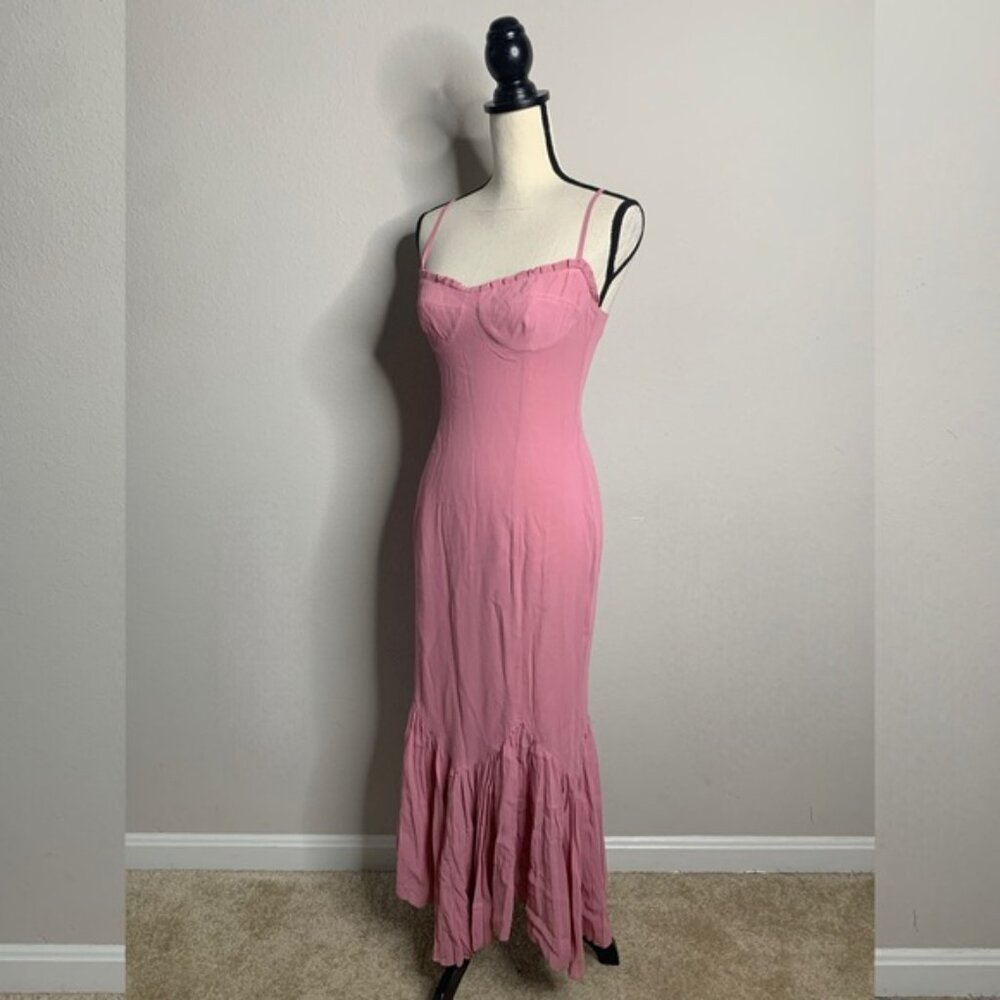 Reformation Aiko Pink Pleated Hem Midi Dress - Picture 7 of 14